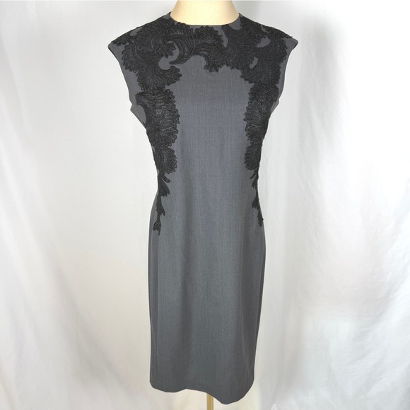 Josie Natori Dresses & Skirts - Josie Natori Grey Virgin Wool Lace Sheath Dress 6 EUC
